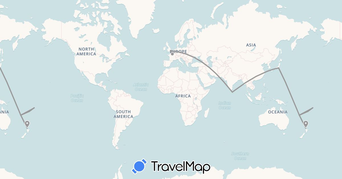 TravelMap itinerary: driving, plane in Fiji, France, United Kingdom, Japan, Sri Lanka, New Caledonia, New Zealand, Wallis and Futuna (Asia, Europe, Oceania)